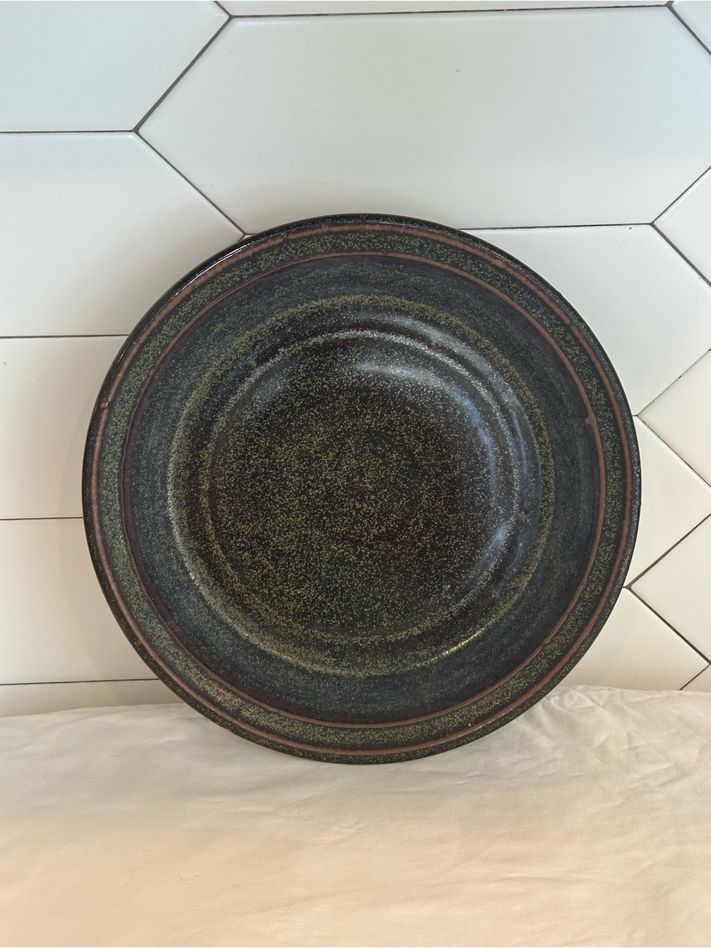 Handcrafted Speckled Ceramic Platter - Dark Green